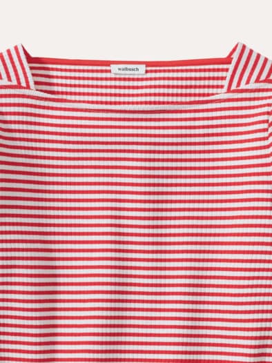 Baumwollshirt Ripp Ringel Weiß/Rot