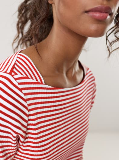 Baumwollshirt Ripp Ringel Weiß/Rot