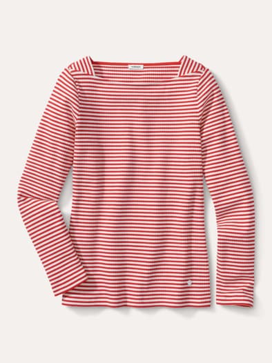 Baumwollshirt Ripp Ringel Weiß/Rot