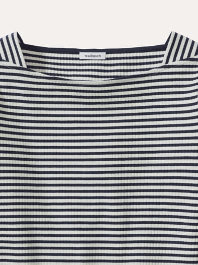 Baumwollshirt Ripp Ringel Weiß/Marine