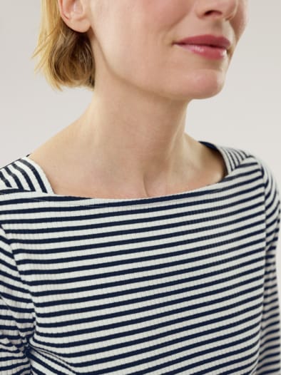 Baumwollshirt Ripp Ringel Weiß/Marine