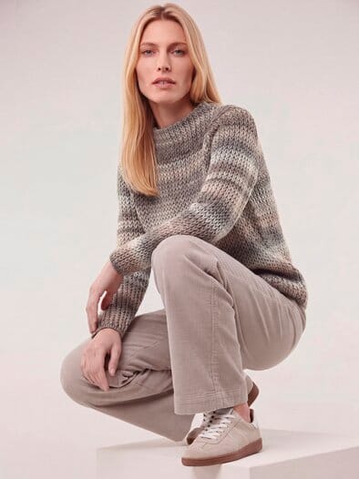 Grobstrick-Pullover Farbverlauf Creme/Praline