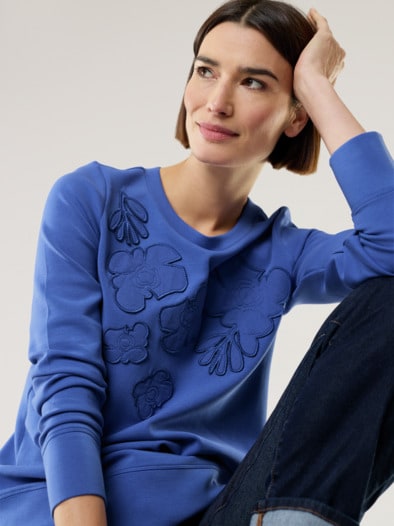 Blumenapplication Sweatshirt Tintenblau