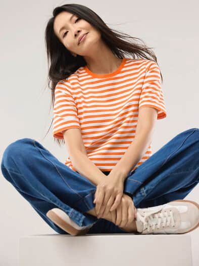 Baumwoll Ringelshirt Dunkelorange