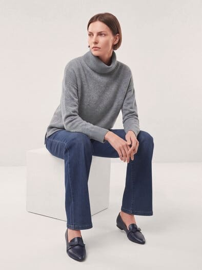 Cashmere Pullover mit Rollkragen Grau Melange