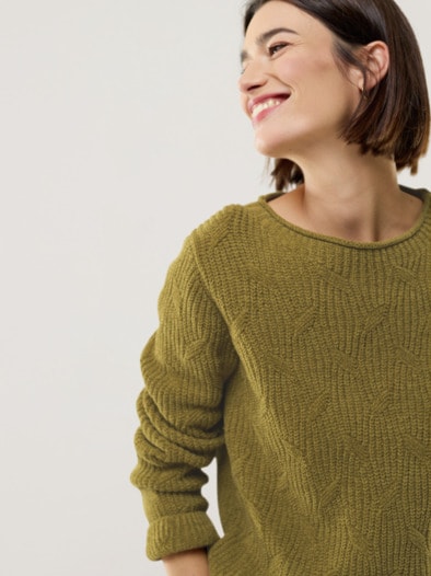 Baumwoll-Samt Pullover Zederngrün
