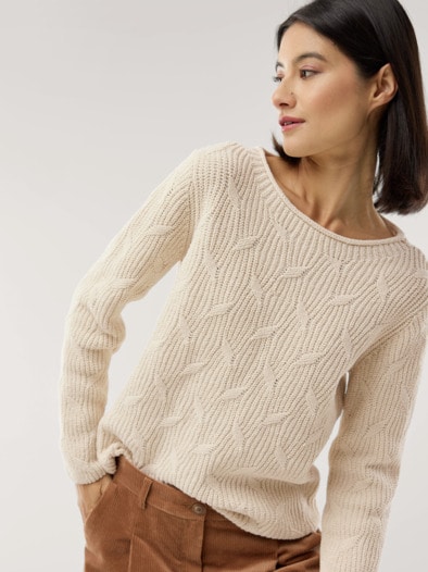Baumwoll-Samt Pullover Creme