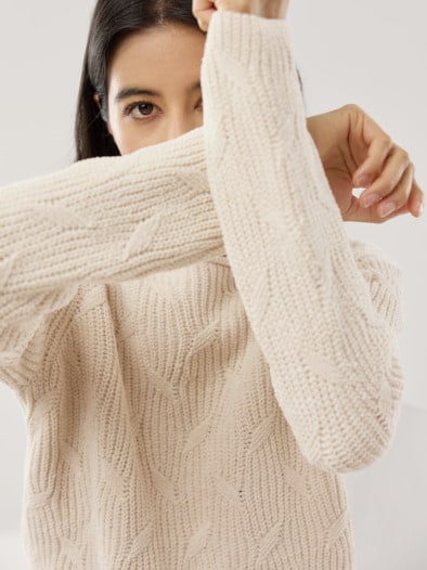Baumwoll-Samt Pullover Creme