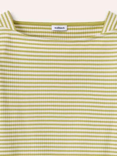 Baumwollshirt Ripp Ringel Weiß/Erbsengrün