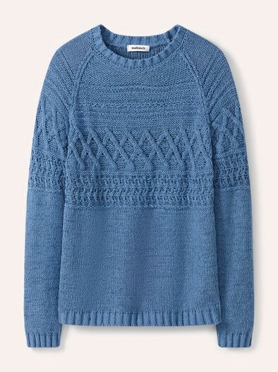 Pullover aus softem Bändchengarn Jeansblau