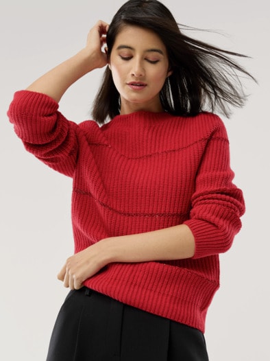 Pullover Paillettenstreifen Rot