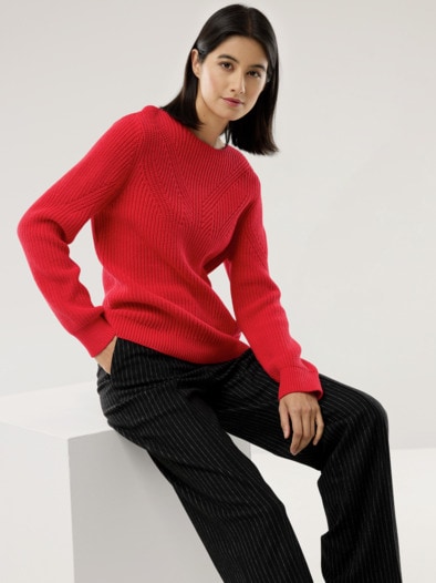 Baumwoll-Pullover Patentstrick Kirschrot