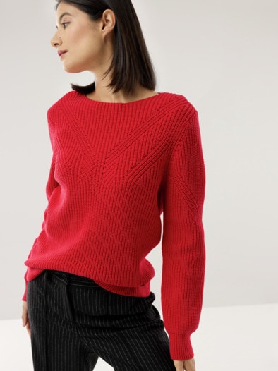 Baumwoll-Pullover Patentstrick Kirschrot