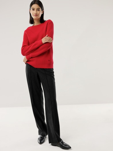 Baumwoll-Pullover Patentstrick Kirschrot
