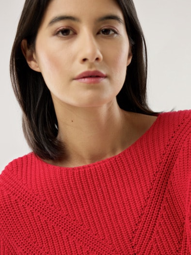 Baumwoll-Pullover Patentstrick Kirschrot