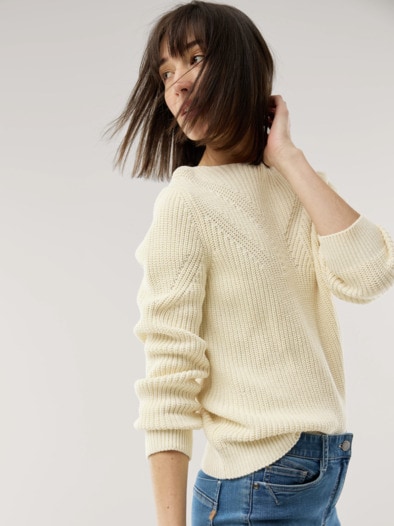 Baumwoll-Pullover Patentstrick Creme