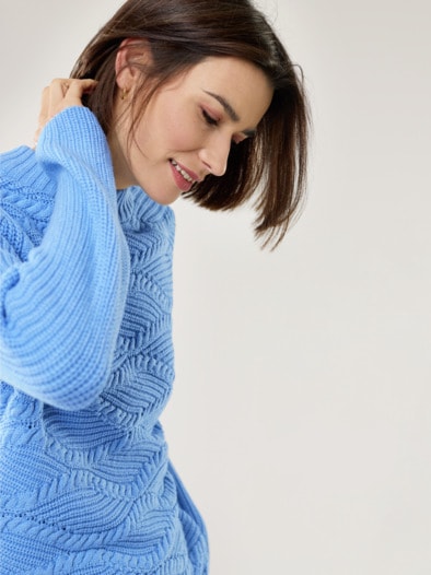 Baumwoll-Pullover Wellenzopf Ozeanblau