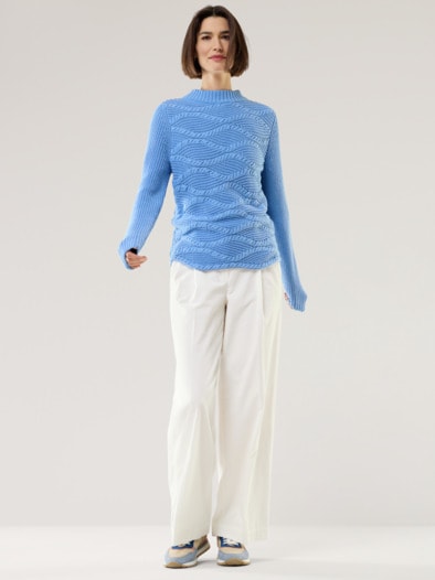 Baumwoll-Pullover Wellenzopf Ozeanblau