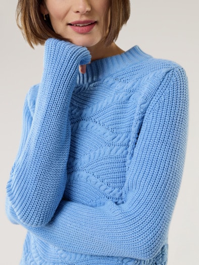 Baumwoll-Pullover Wellenzopf Ozeanblau