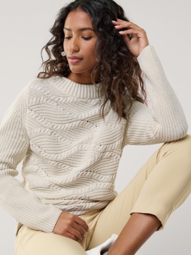 Baumwoll-Pullover Wellenzopf Natur