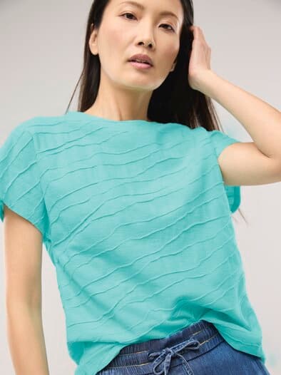 Strukturshirt Welle Wasserblau