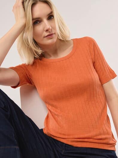 Baumwollshirt Rippenstruktur Dunkelorange