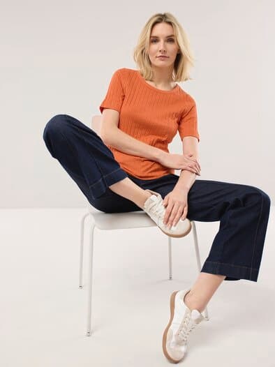 Baumwollshirt Rippenstruktur Dunkelorange