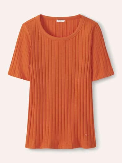 Baumwollshirt Rippenstruktur Dunkelorange
