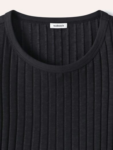 Baumwollshirt Rippenstruktur Schwarz