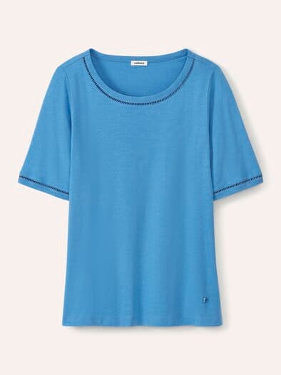 Baumwollshirt Lochstickereiband Jeansblau