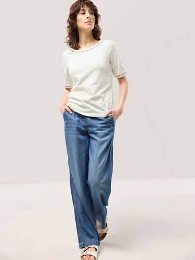 Baumwollshirt Lochstickereiband Offwhite