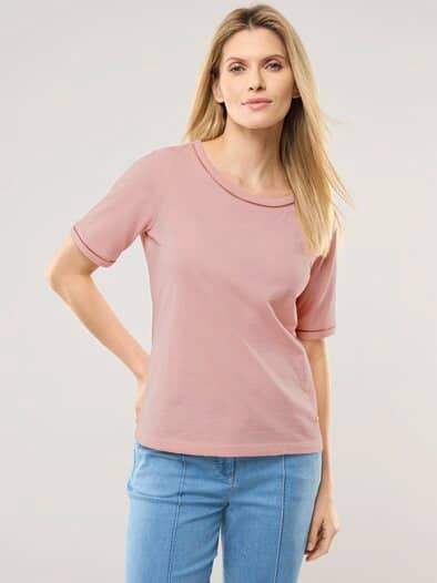 Baumwollshirt Lochstickereiband Altrosa