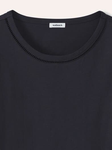 Baumwollshirt Lochstickereiband Nachtblau