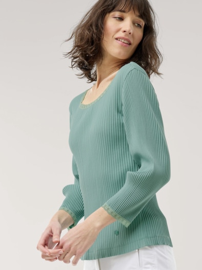 Rippshirt Spitzendetail Gletschergrün