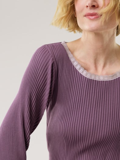 Rippshirt Spitzendetail Mauve
