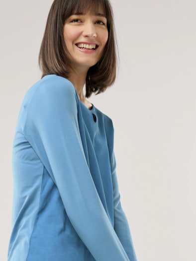 Viskoseshirt Materialmix Ozeanblau