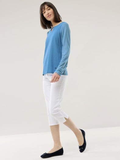Viskoseshirt Materialmix Ozeanblau