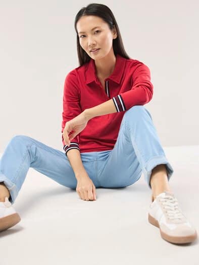 Poloshirt Kontrastdetail Signalrot