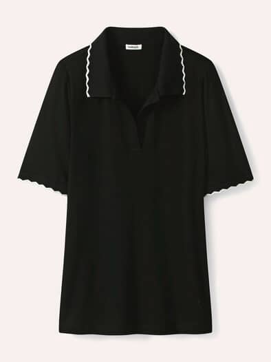 Poloshirt Wellenkante Schwarz