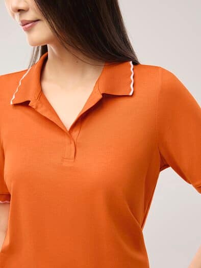 Poloshirt Wellenkante Dunkelorange