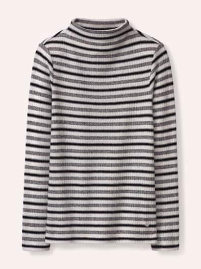 Ringelshirt mit Kaminkragen Silber Melange