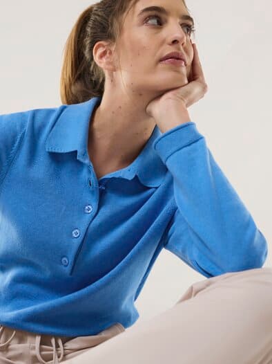 Polo-Pullover mit Seide Meerblau