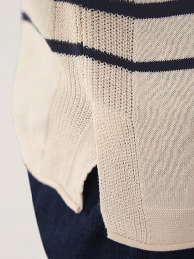 Polo-Pullover mit Seide Creme/Nachtblau