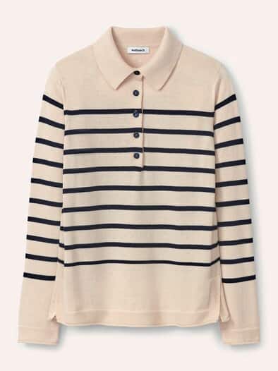 Polo-Pullover mit Seide Creme/Nachtblau