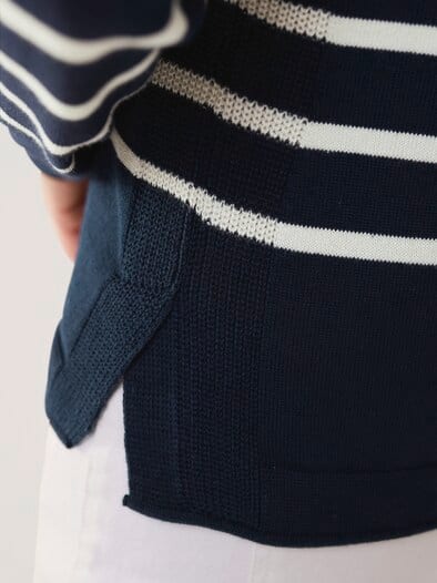 Polo-Pullover mit Seide Nachtblau/Creme