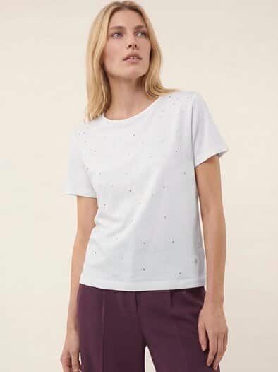 Baumwollshirt mit Glitzersteinen Offwhite