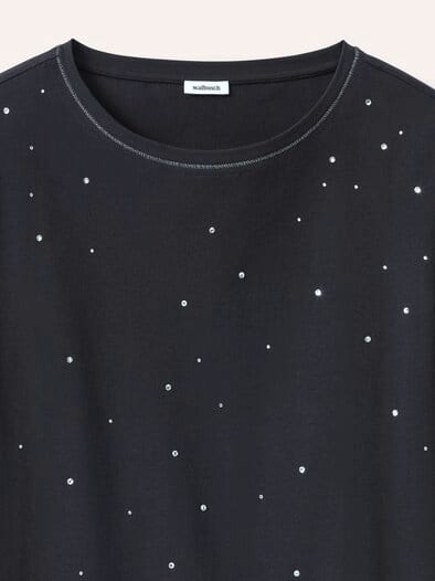 Baumwollshirt mit Glitzersteinen Schwarz
