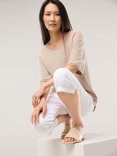 Pullover in Bicolor-Optik Sand/Offwhite