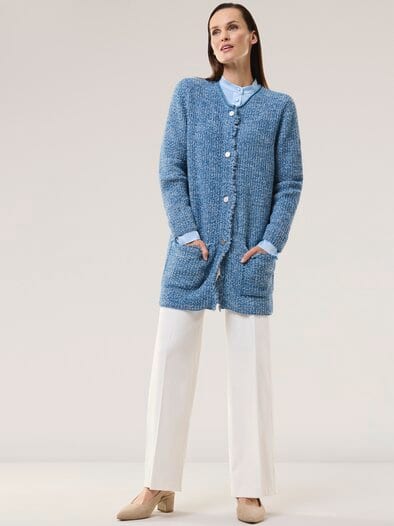 Fancy Longstrickjacke Blau/Offwhite