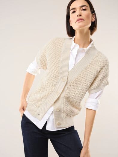 Strickweste mit Waffelstruktur Offwhite